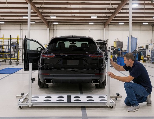 Black Suv getting ADAS-Marina Auto Body Los Angeles Black Suv getting ADAS-Marina Auto Body Los Angeles